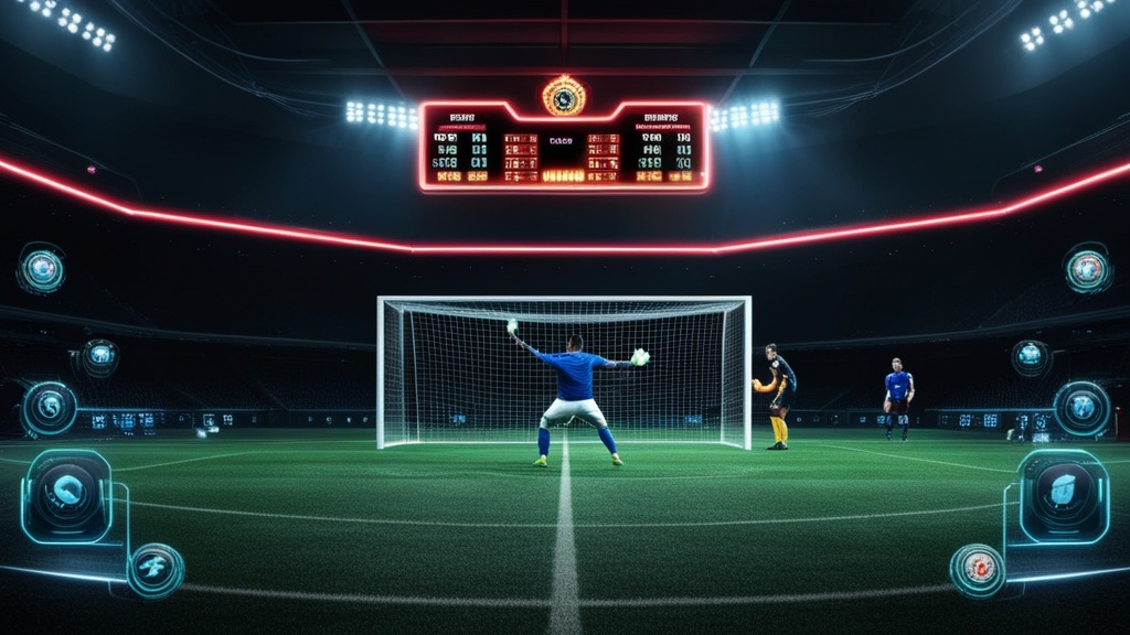 Schermata demo di Penalty Shoot Out con rigore in un ambiente da casinò scuro