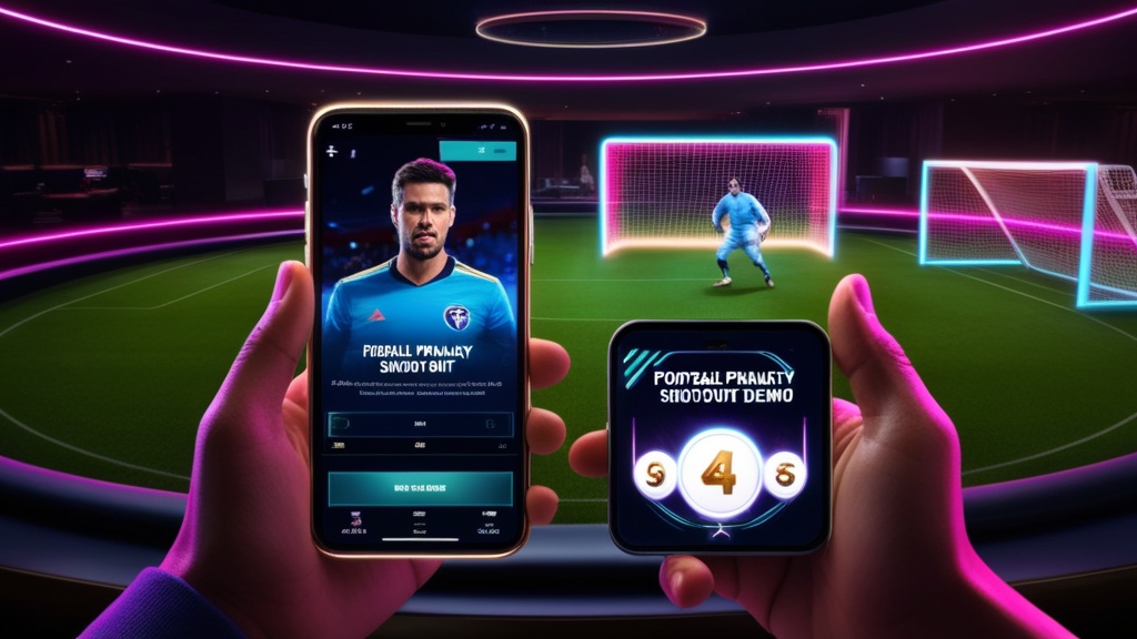 Giocatore che avvia la demo di Penalty Shoot Out su smartphone in un casinò scuro